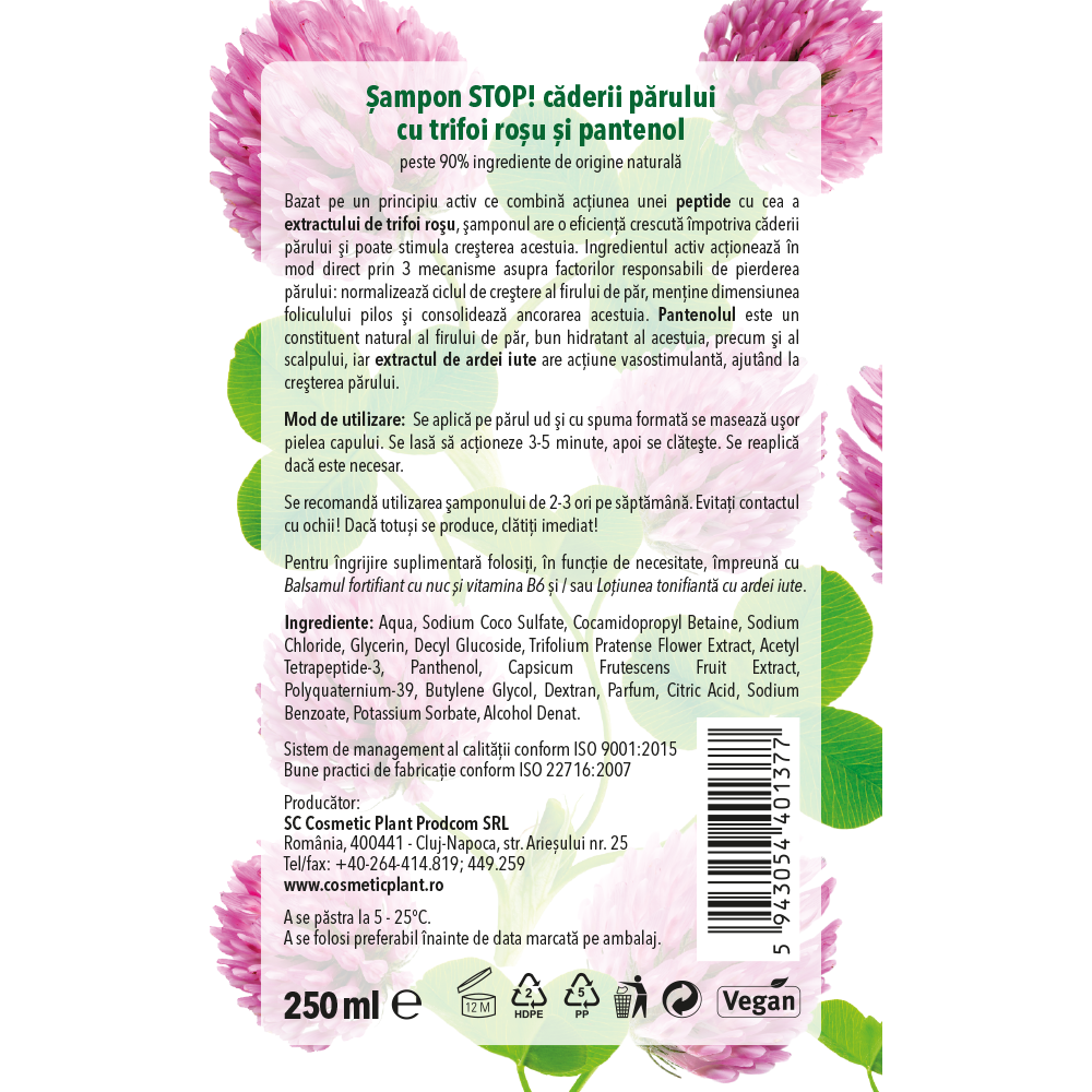 Șampon STOP! căderii părului cu trifoi roşu şi pantenol