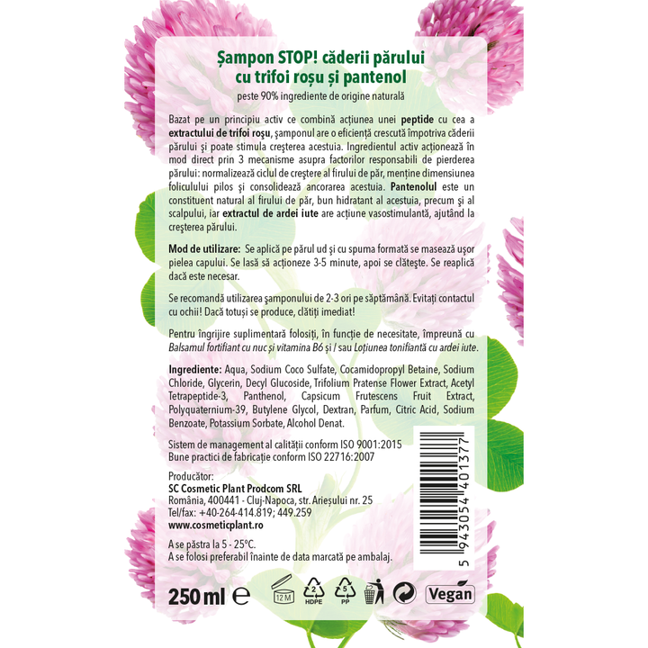 Șampon STOP! căderii părului cu trifoi roşu şi pantenol