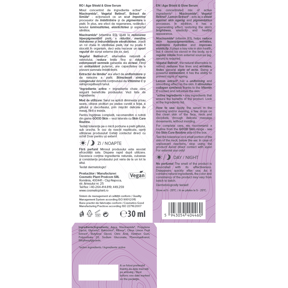 GOOD Skin – Age Shield & Glow Serum cu Niacinamidă, Vegetal Retinol și Extract de lămâie