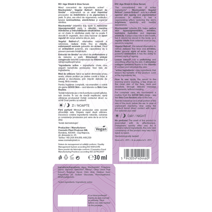 GOOD Skin – Age Shield & Glow Serum cu Niacinamidă, Vegetal Retinol și Extract de lămâie