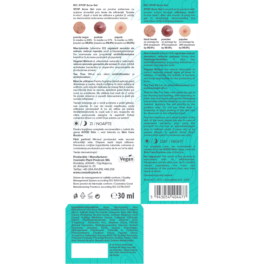 GOOD Skin – STOP Acne Gel cu Niacinamidă, Vegetal Retinol și Tea Tree Oil