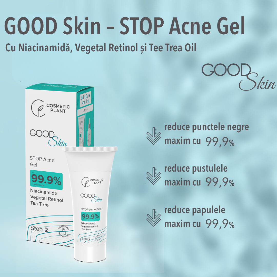GOOD Skin – STOP Acne Gel cu Niacinamidă, Vegetal Retinol și Tea Tree Oil