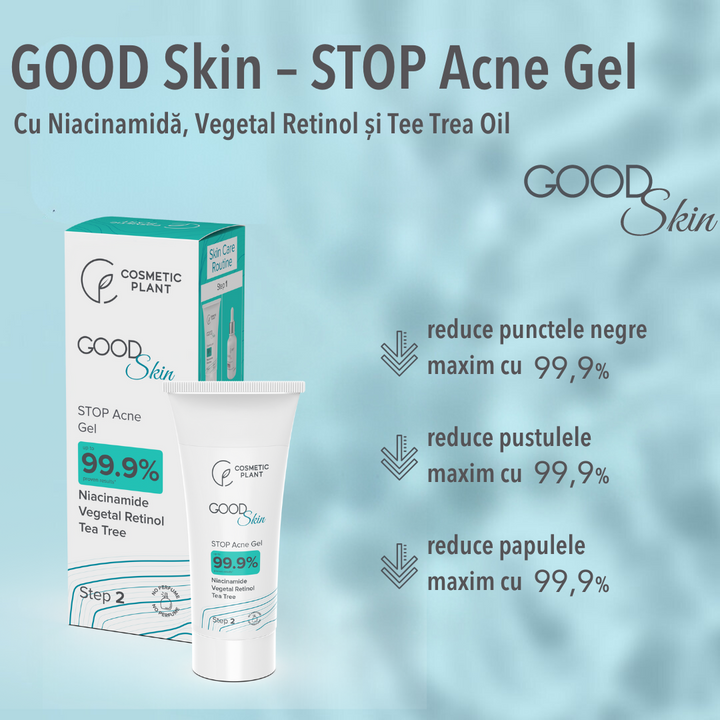 GOOD Skin – STOP Acne Gel cu Niacinamidă, Vegetal Retinol și Tea Tree Oil