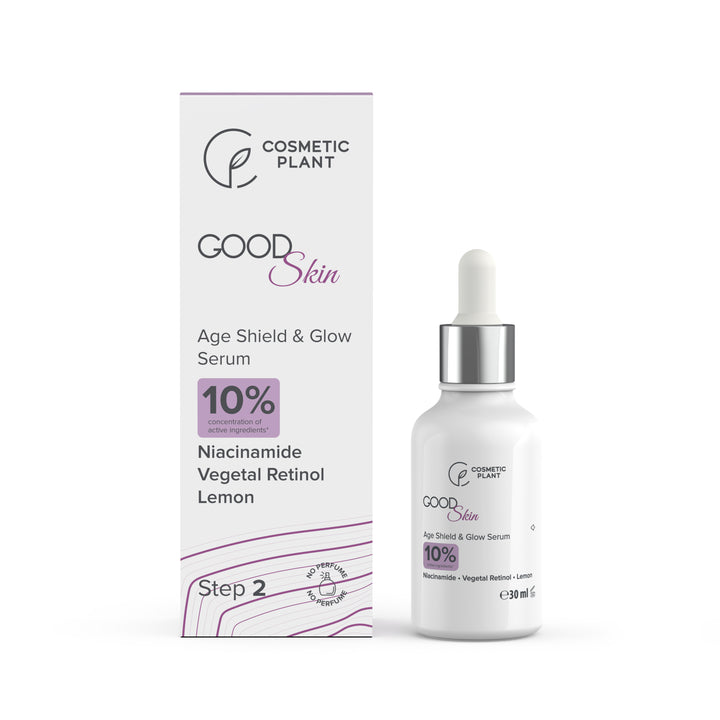 GOOD Skin – Age Shield & Glow Serum cu Niacinamidă, Vegetal Retinol și Extract de lămâie