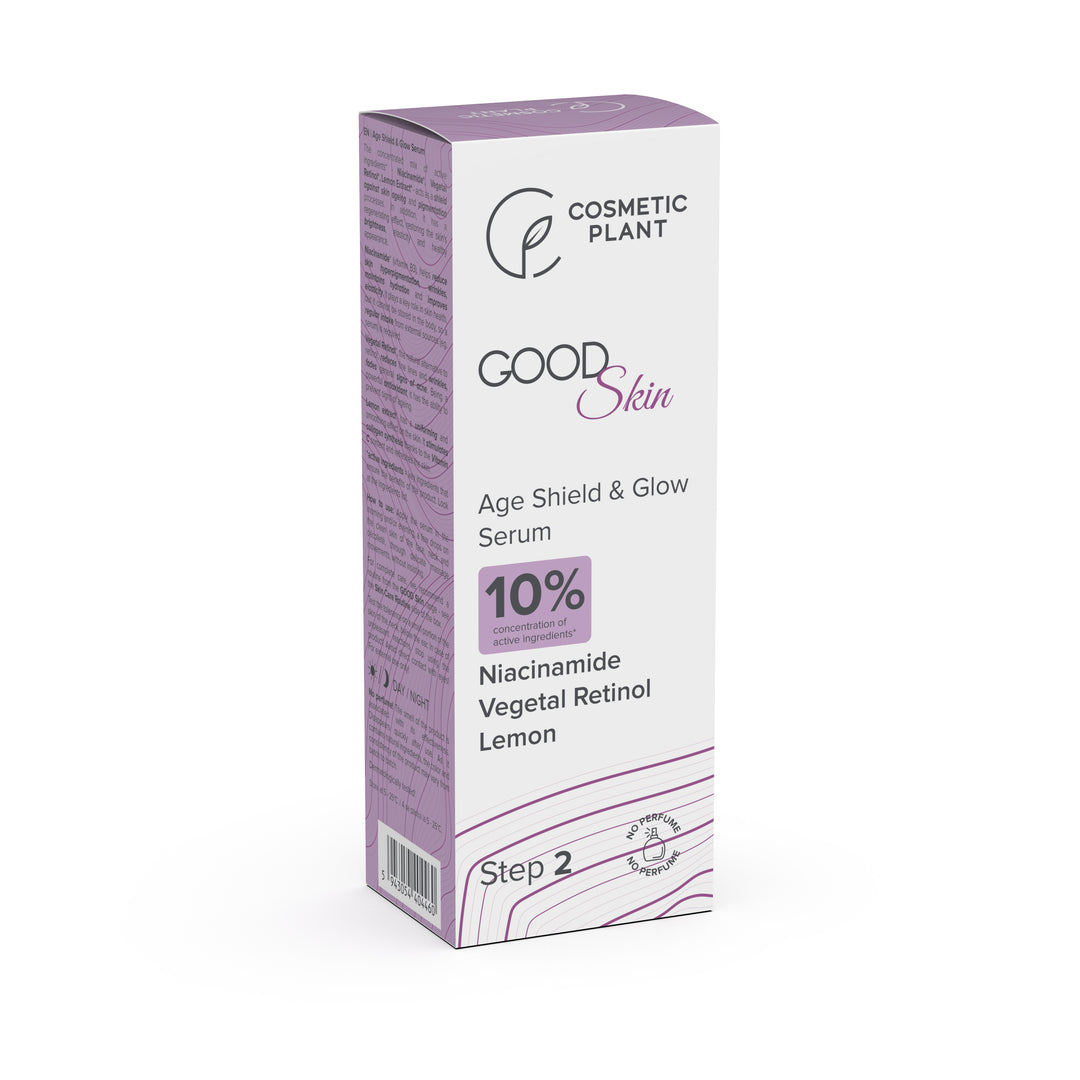 GOOD Skin – Age Shield & Glow Serum cu Niacinamidă, Vegetal Retinol și Extract de lămâie