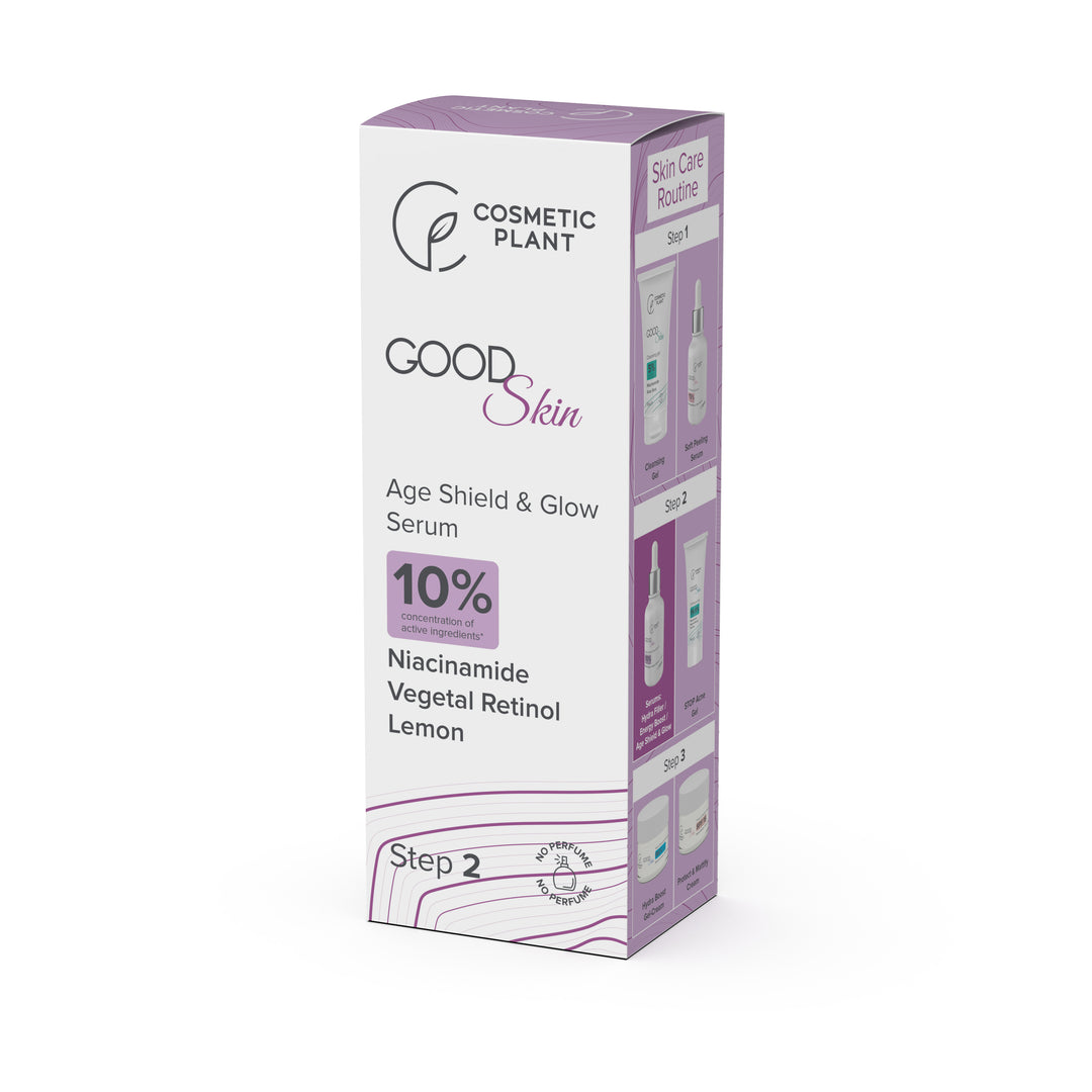 GOOD Skin – Age Shield & Glow Serum cu Niacinamidă, Vegetal Retinol și Extract de lămâie