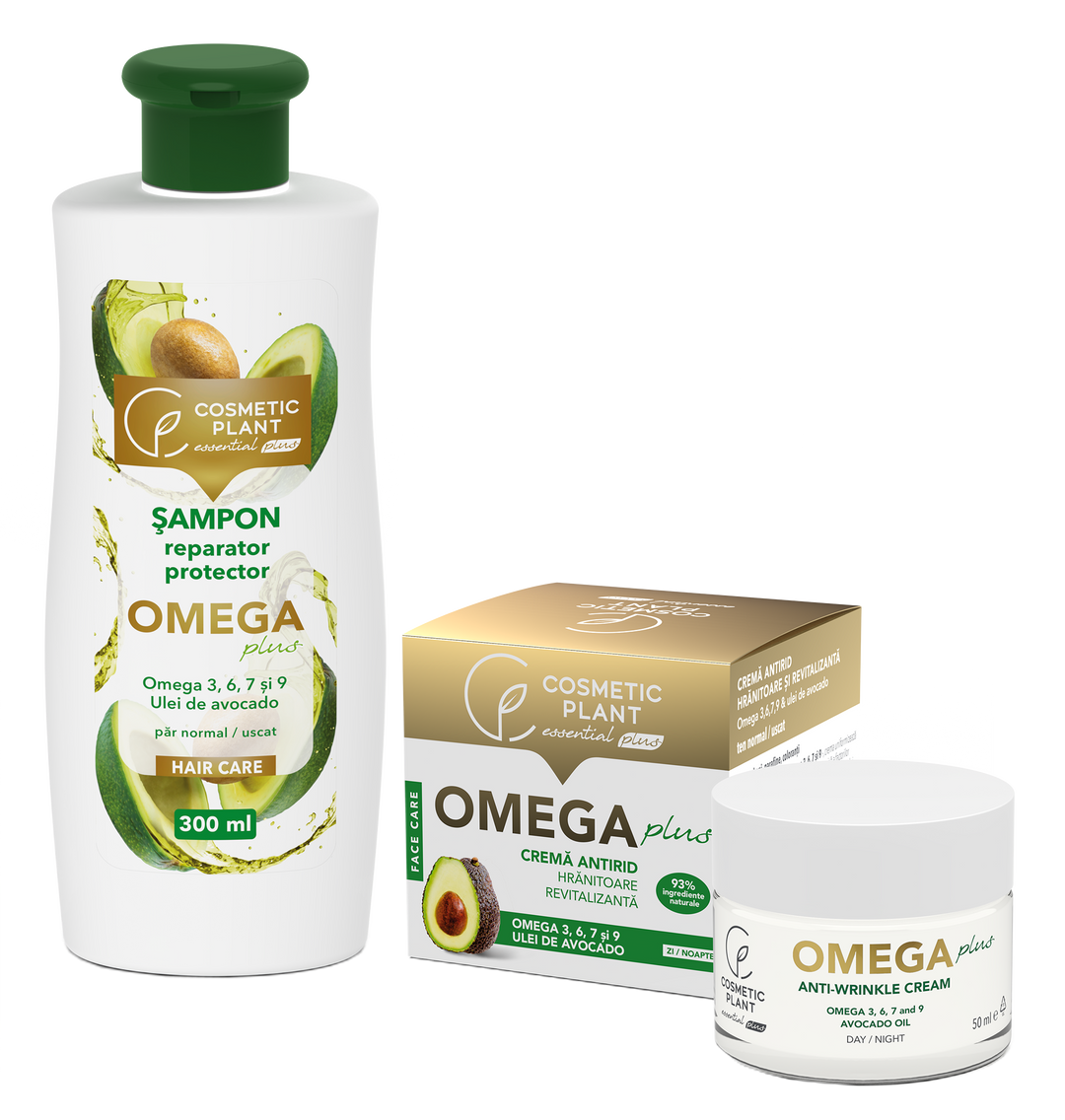 Kit OMEGA Plus: cremă antirid & șampon