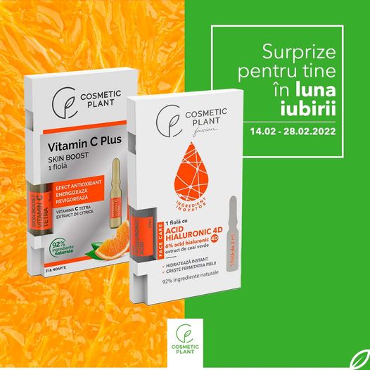 Surprize în luna iubirii - între 14.02 și 28.02 primești 1 fiolă cu acid hialuronic 4D sau 1 fiolă cu Vitamina C Tetra la fiecare comandă