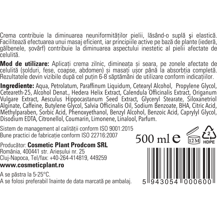 Cremă anticelulită cu extract de gălbenele (500 ml)