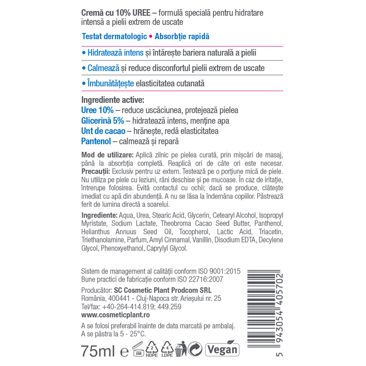 Active Care - Cremă cu 10% Uree pentru piele extrem de uscată