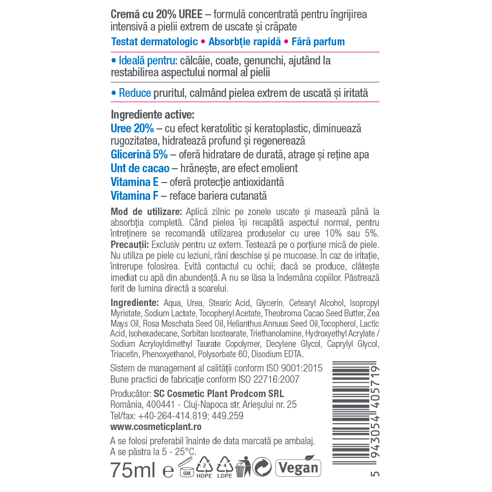 Active Care - Cremă cu 20% Uree pentru piele extrem de uscată și crăpată