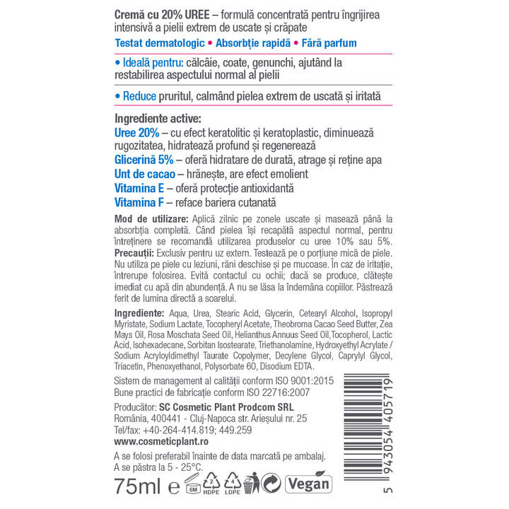 Active Care - Cremă cu 20% Uree pentru piele extrem de uscată și crăpată