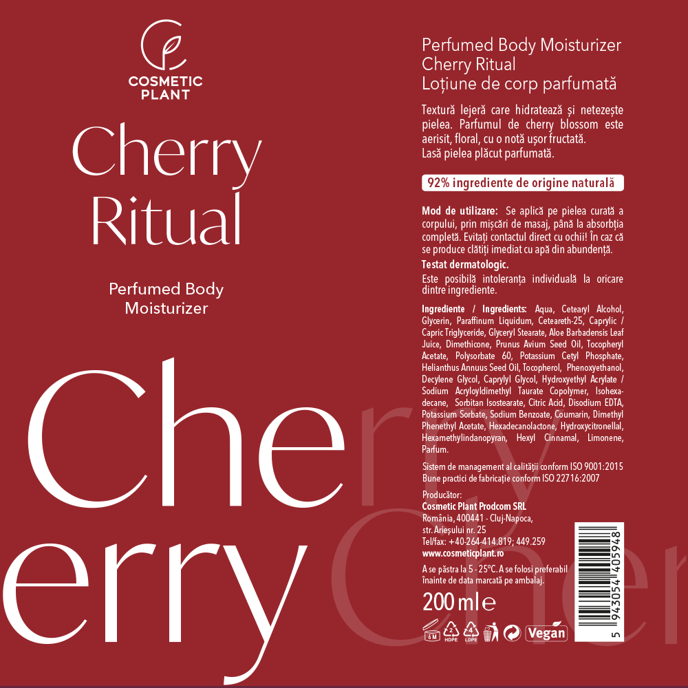 Loțiune de corp parfumată Cherry Ritual Body Moisturizer