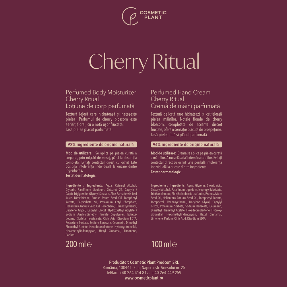 Set cadou Cherry Ritual - Perfumed Body Moisturizer 200 ml + Perfumed Hand Cream 100 ml