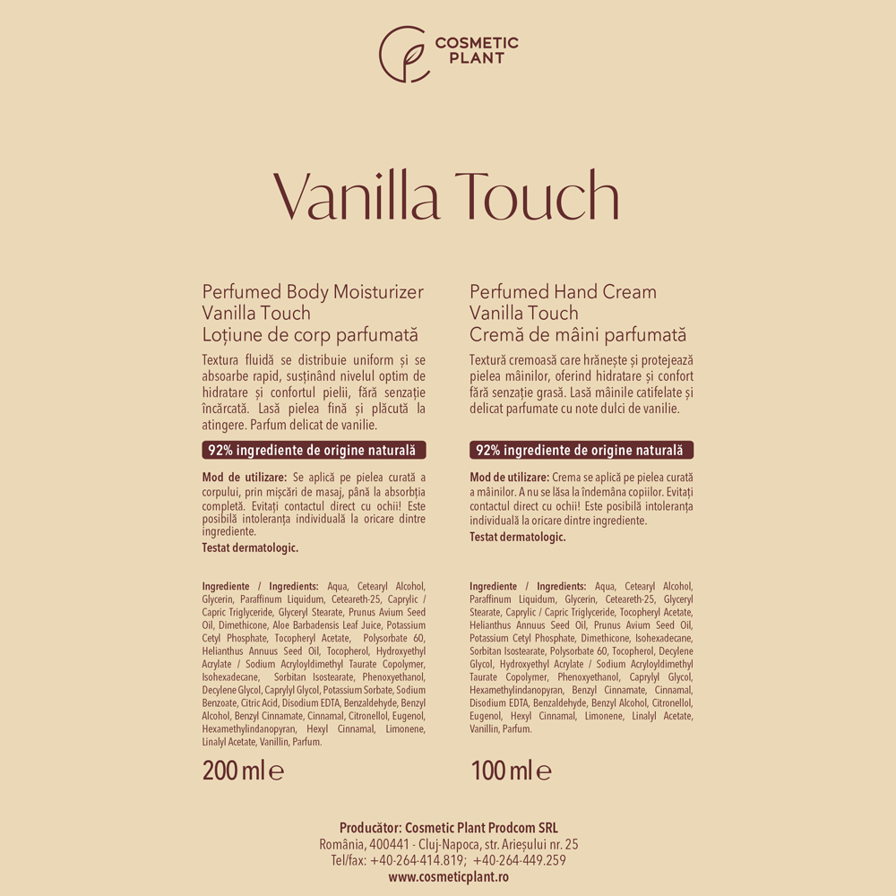 Set cadou Vanilla Touch - Perfumed Body Moisturizer 200 ml + Perfumed Hand Cream 100 ml