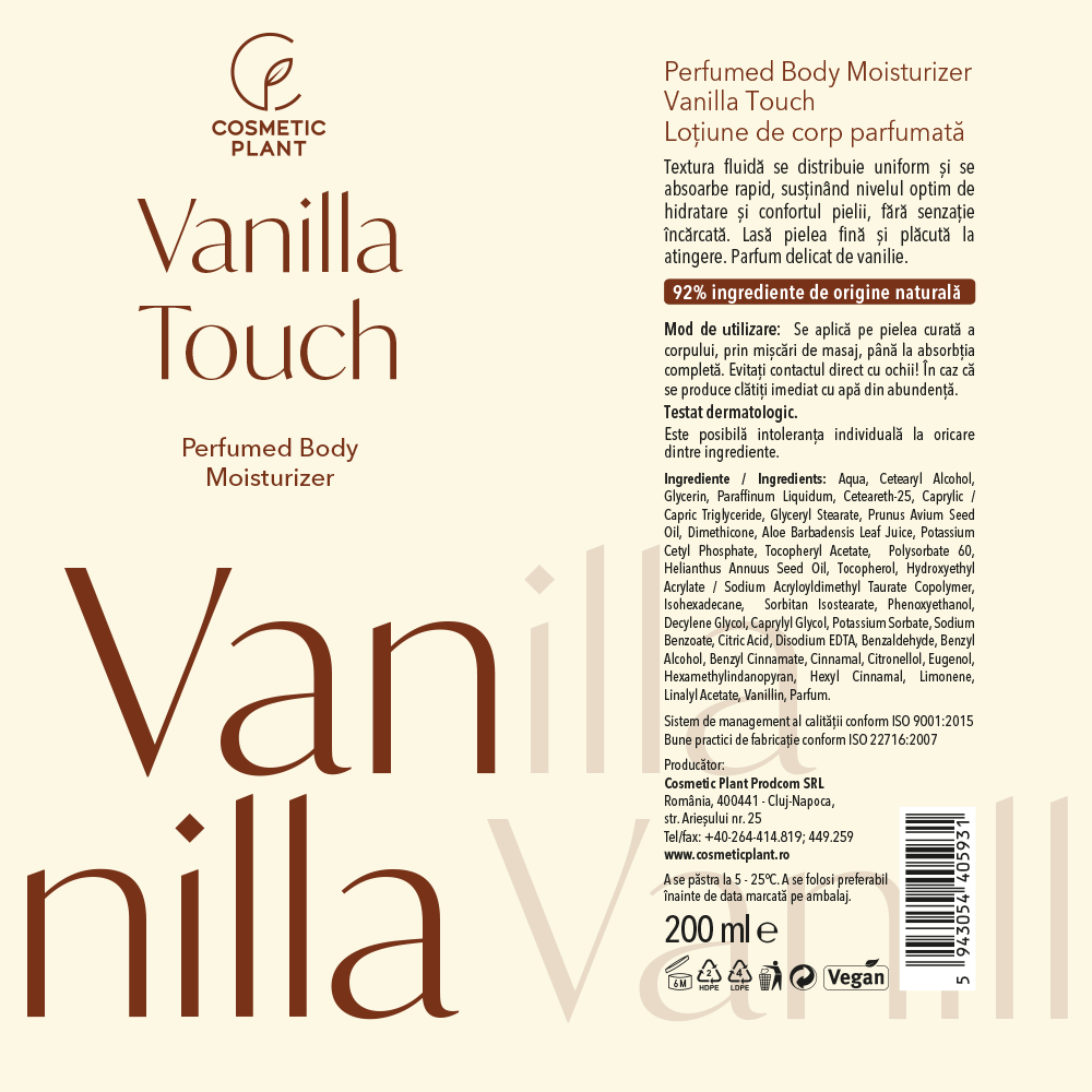 Loțiune de corp parfumată Vanilla Touch Body Moisturizer