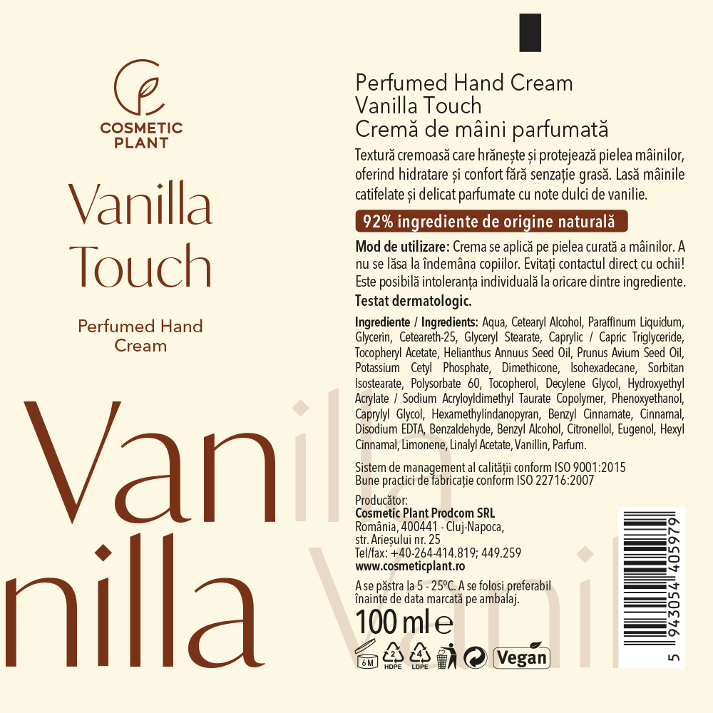 Cremă de mâini parfumată Vanilla Touch Perfumed Hand Cream