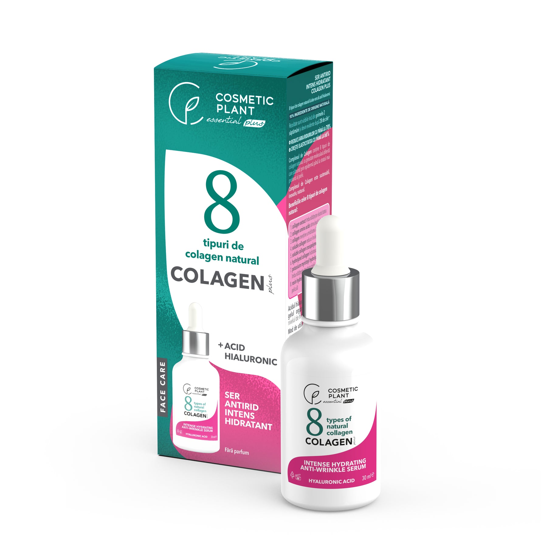 Ser antirid intens hidratant COLAGEN Plus cu 8 tipuri de colagen natural & acid hialuronic & aloe vera