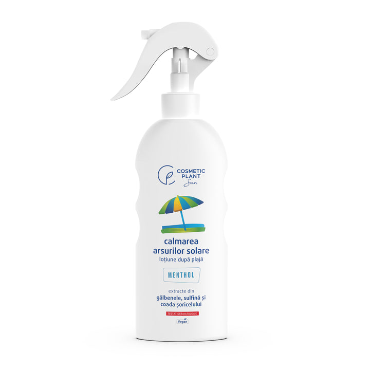 Loţiune pentru calmarea arsurilor solare cu extract de gălbenele, sulfină și coada șoricelului