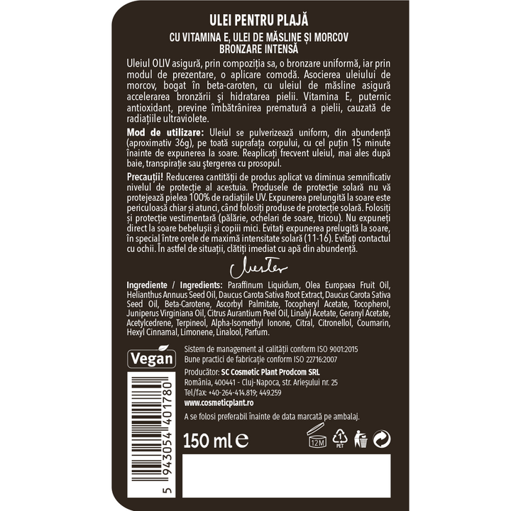 Ulei pentru plajă Bronzare intensă