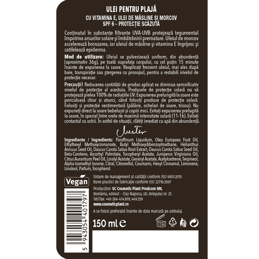 Ulei pentru plajă SPF6 Protecție scăzută