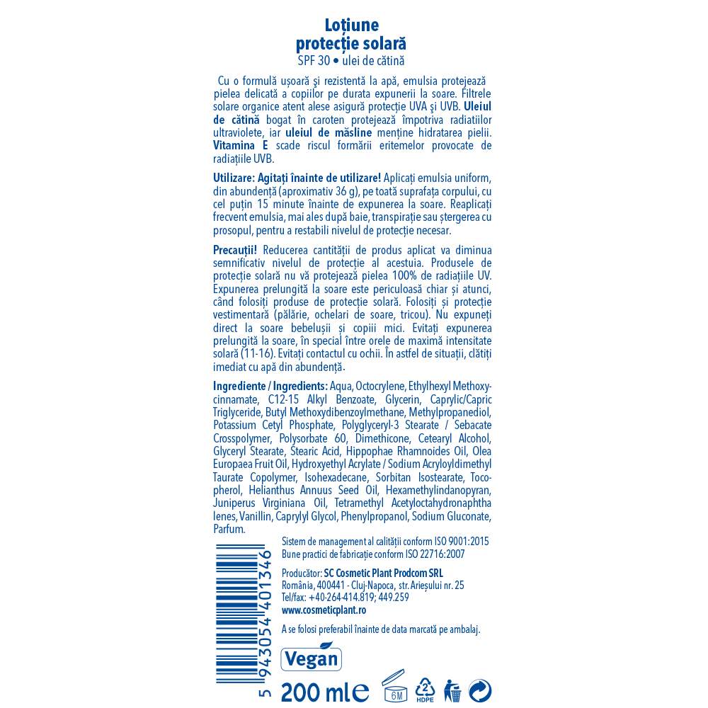 Loșiune protecție solară SPF30