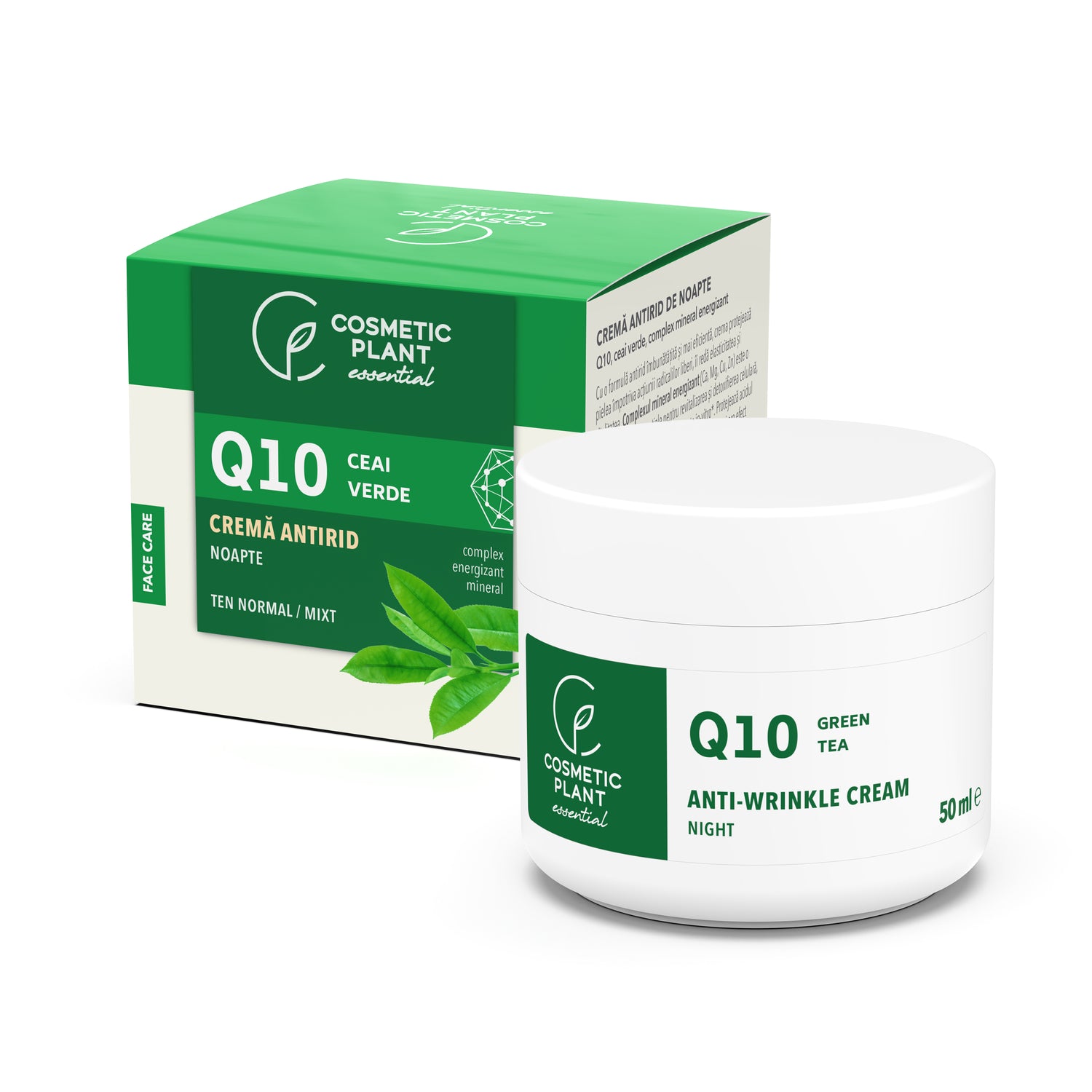 Cremă antirid de noapte Q10 + ceai verde și complex mineral energizant