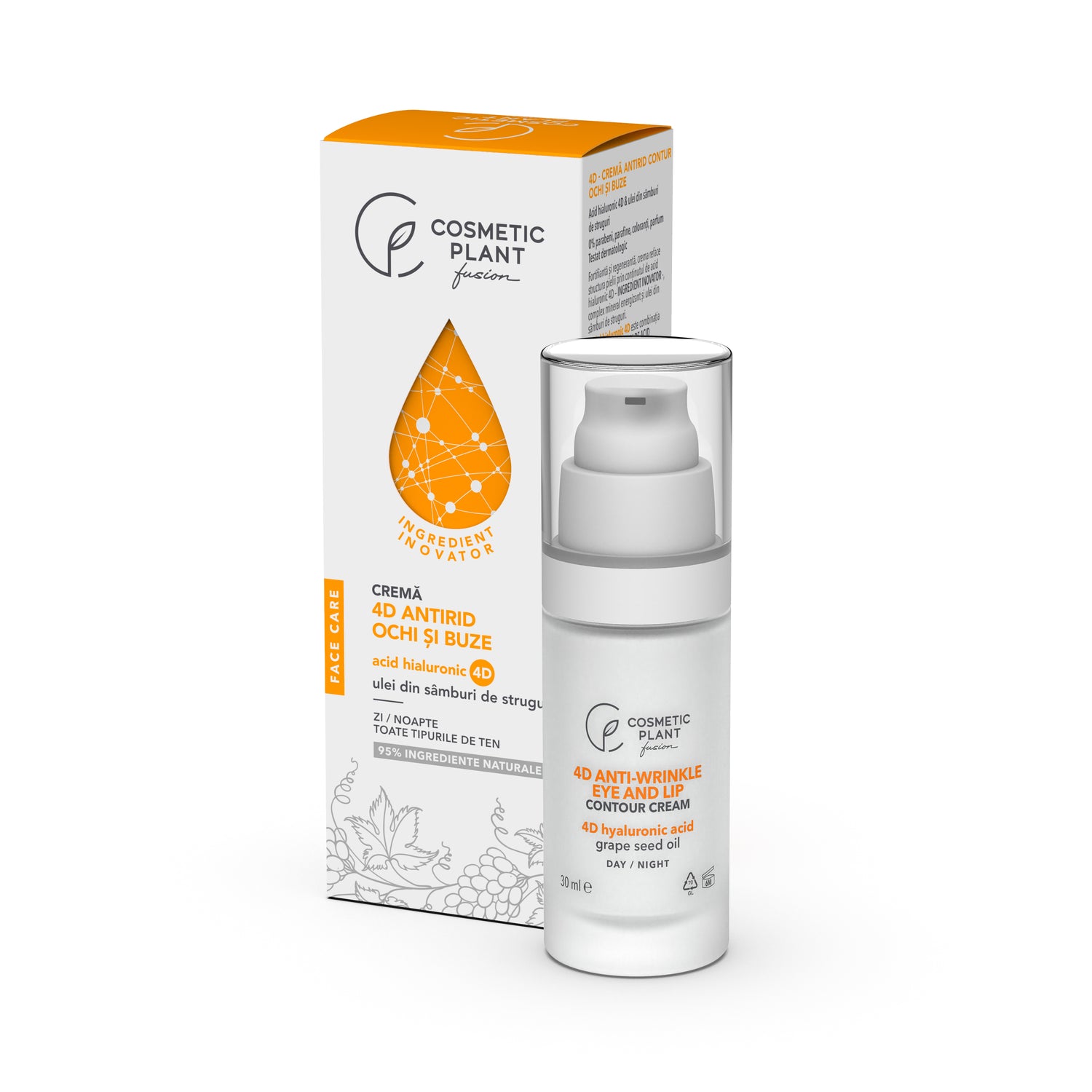 4D - Cremă antirid contur ochi și buze cu acid hialuronic 4D & ulei din sâmburi de struguri
