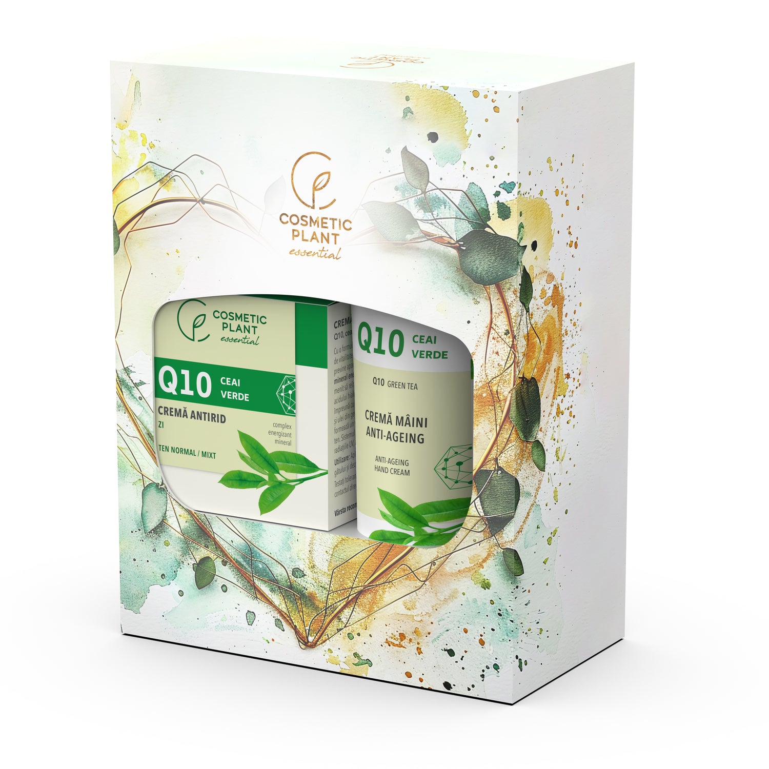Set cadou Essential - Cremă antirid de zi Q10 & ceai verde 50 ml + Cremă mâini anti-ageing Q10 & ceai verde 100 ml