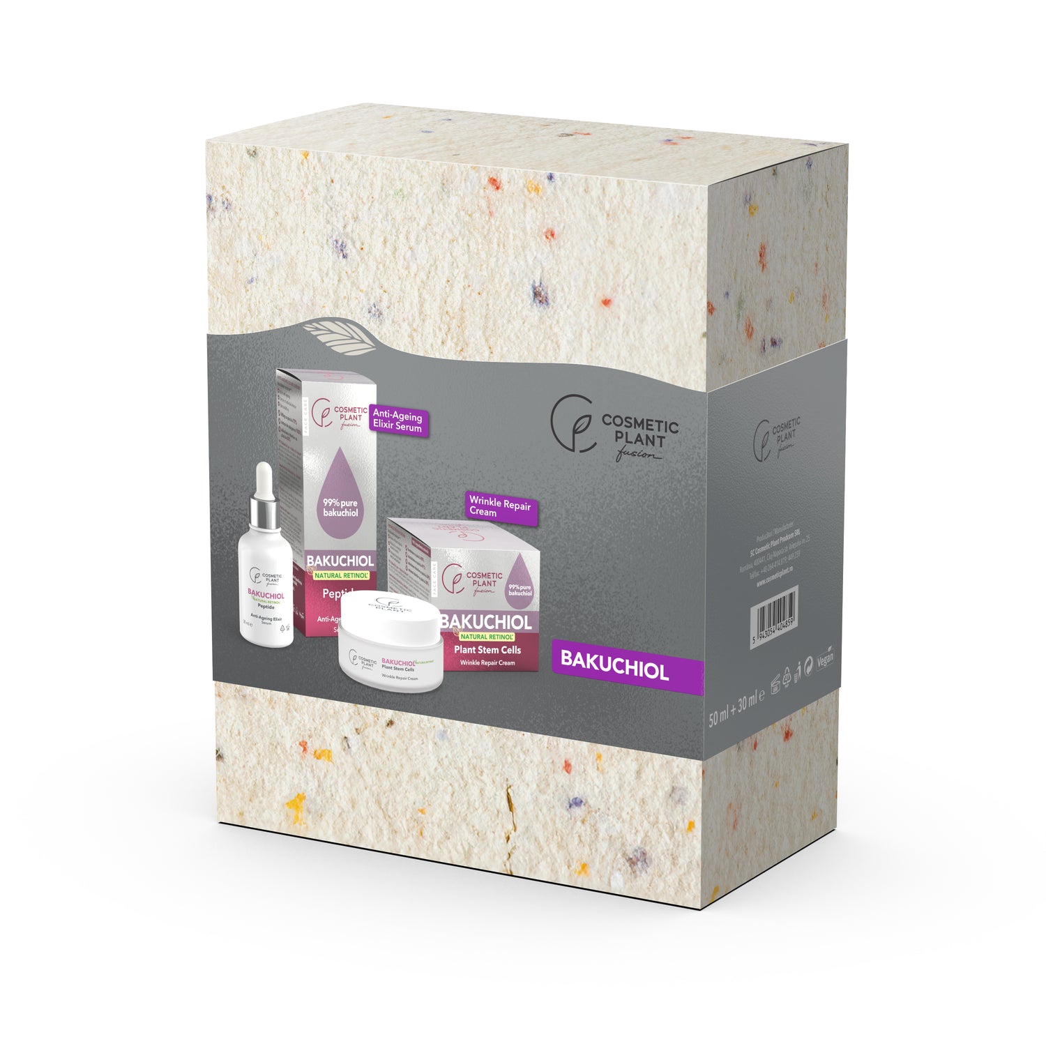 Set cadou BAKUCHIOL cu Bakuchiol 99% puritate (Natural Retinol*)  - Wrinkle Repair Cream – 50 ml + Anti-Ageing Elixir Serum – 30 ml