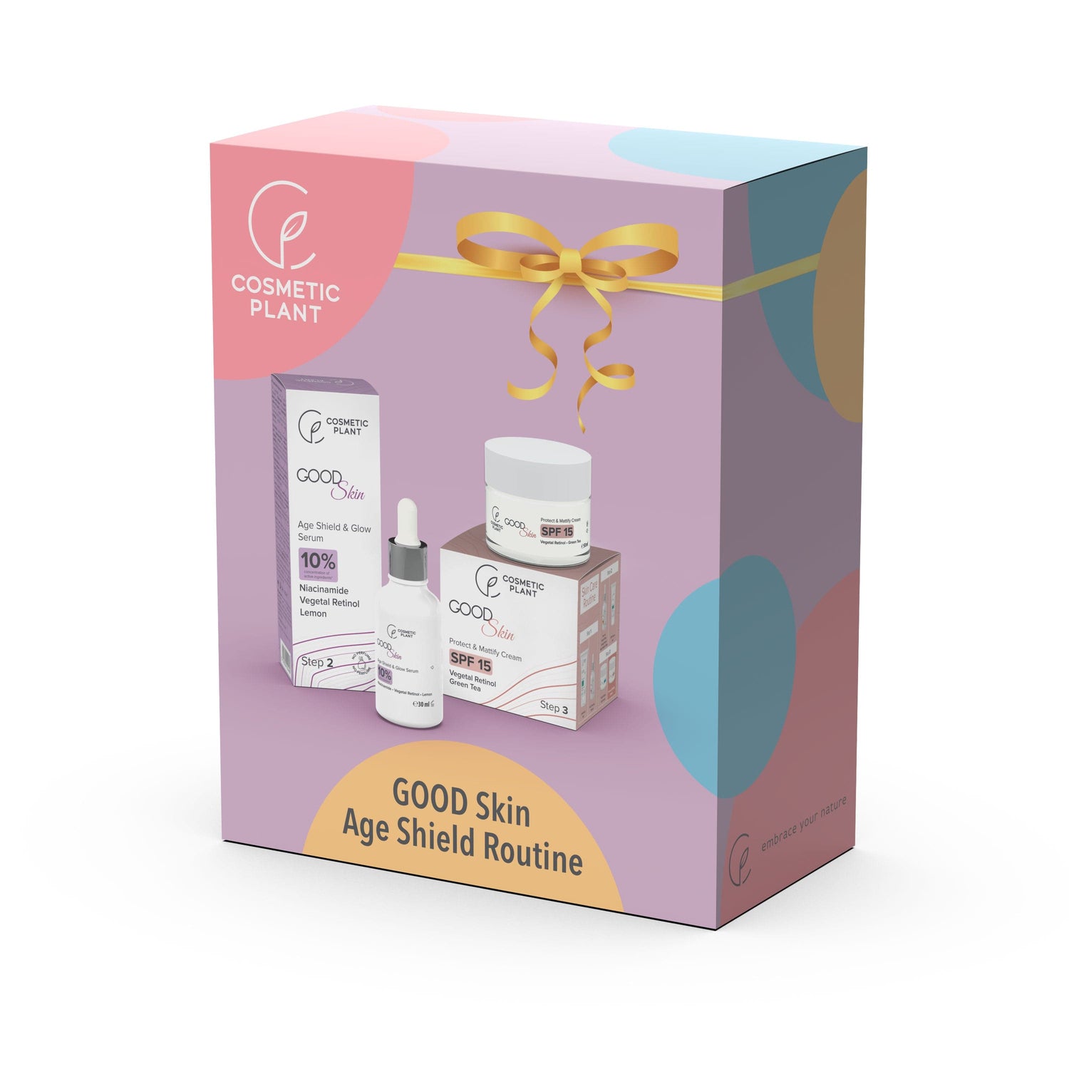 Set cadou GOOD Skin Age Shield - Protect & Mattify Cream cu SPF 15 – 50 ml + Age Shield & Glow Serum – 30 ml