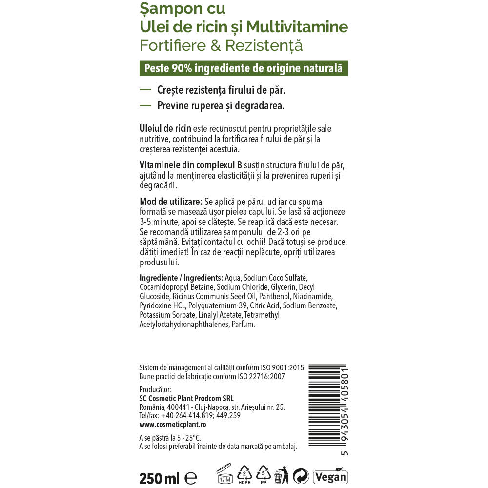Eticheta Șampon cu Ulei de ricin și Multivitamine - Fortifiere & Rezistență