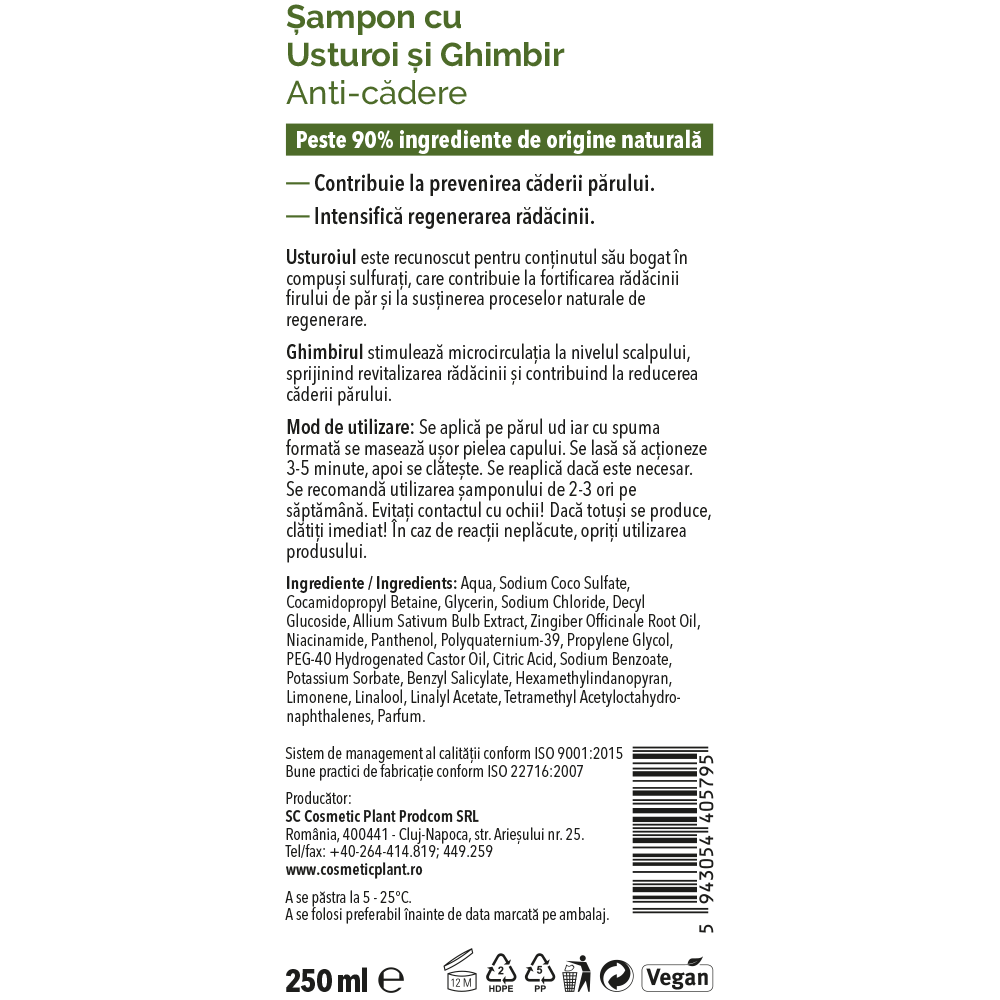 Eticheta Șampon cu Usturoi și Ghimbir - Anti-cădere