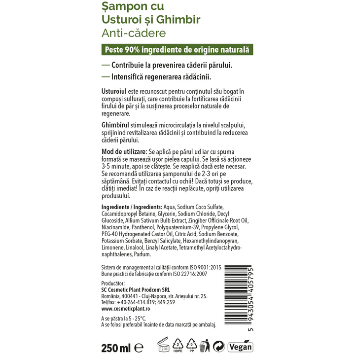 Eticheta Șampon cu Usturoi și Ghimbir - Anti-cădere