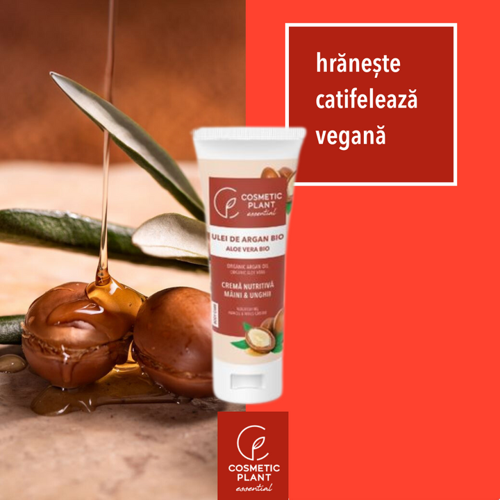 Cremă nutritivă mâini și unghii cu ulei de argan bio si extract bio de aloe vera