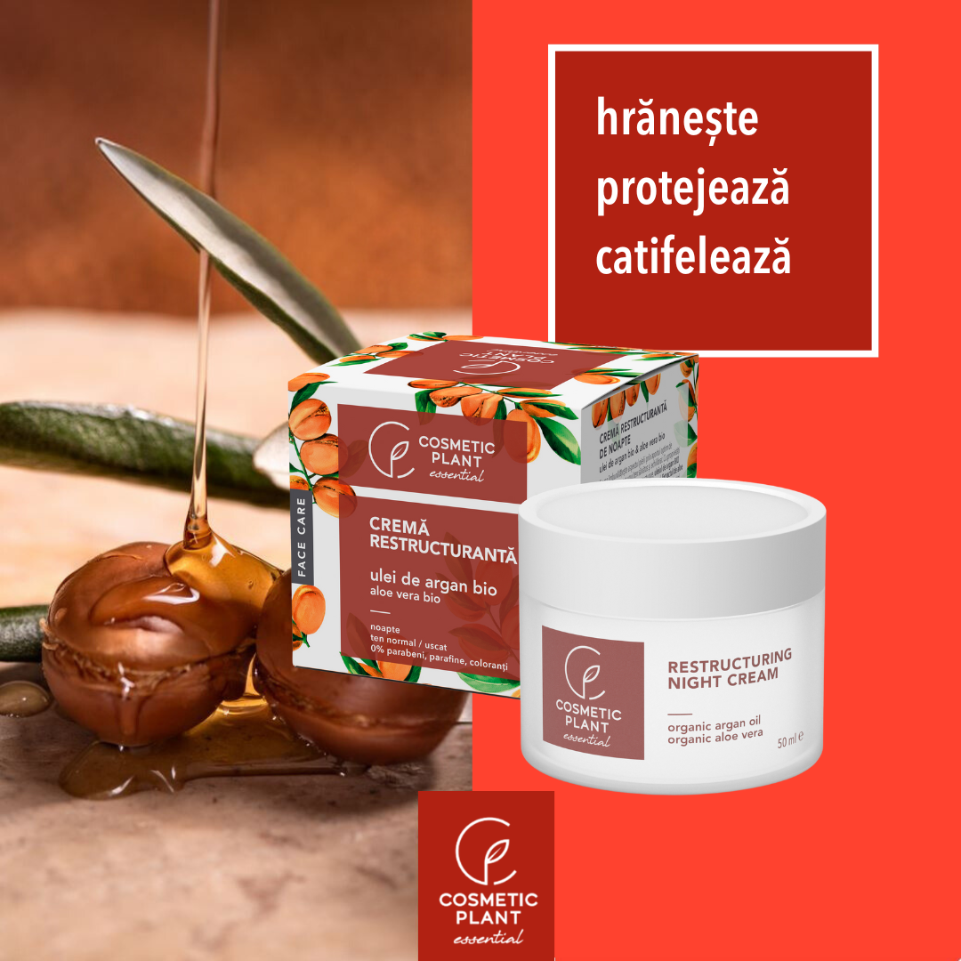 Cremă restructurantă de noapte cu ulei de argan bio si extract bio de aloe vera