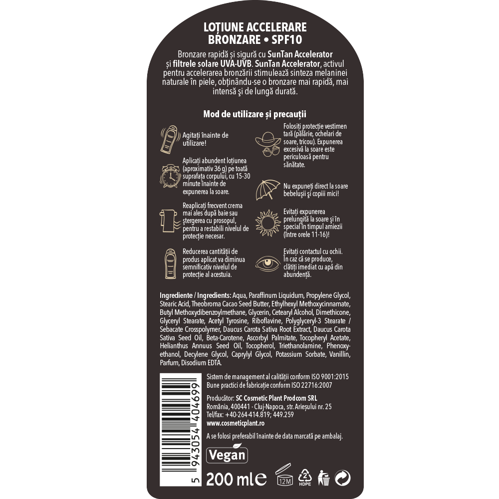 Loțiune Accelerare Bronzare SPF10