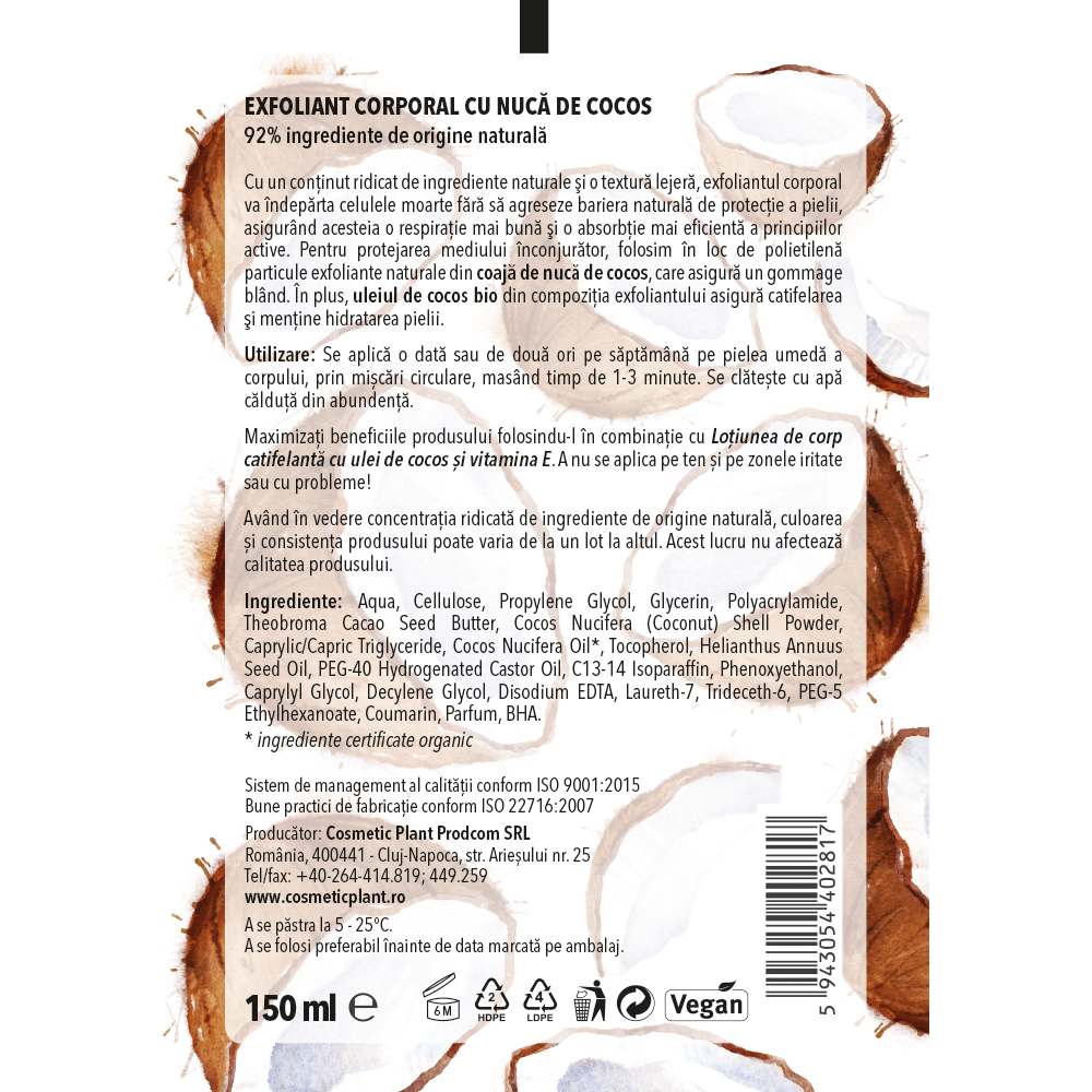Exfoliant corporal cu nucă de cocos