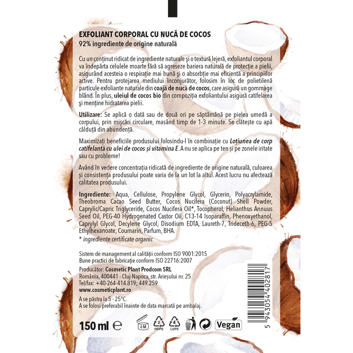 Exfoliant corporal cu nucă de cocos
