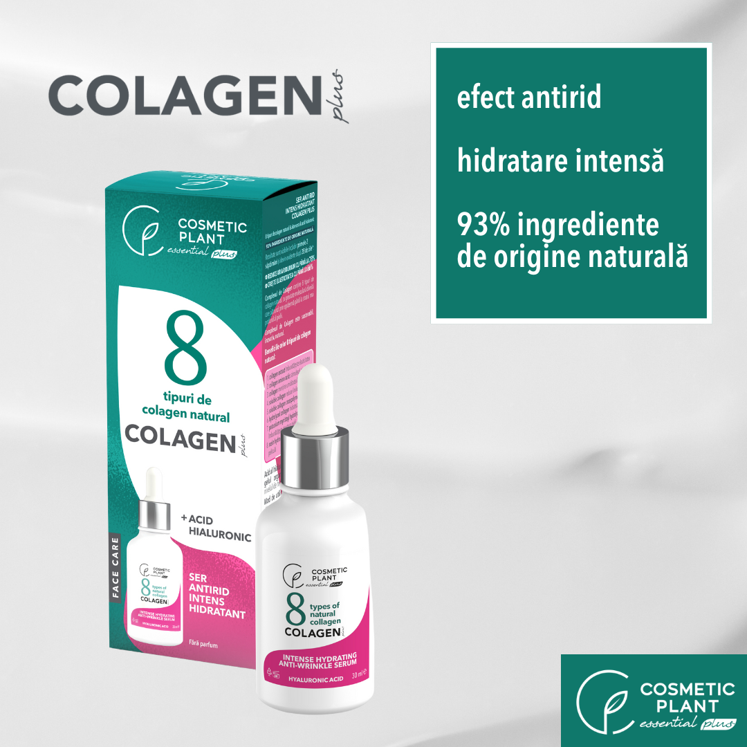 Ser antirid intens hidratant COLAGEN Plus cu 8 tipuri de colagen natural & acid hialuronic & aloe vera