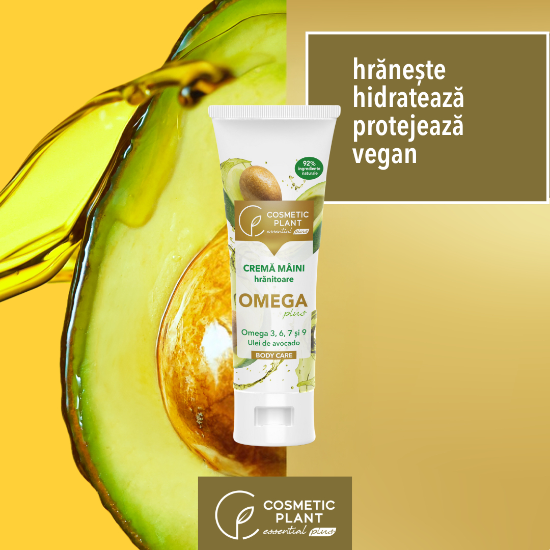 Cremă de mâini hrănitoare OMEGA Plus cu Omega 3, 6, 7, 9 & ulei de avocado