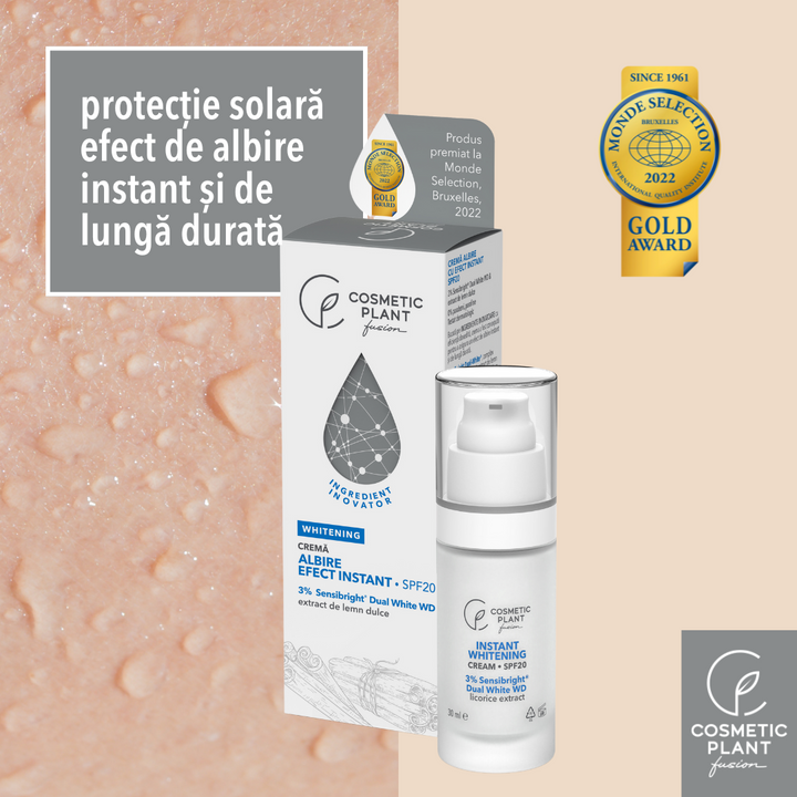 Cremă albire cu efect instant · SPF20 cu 3% Sensibright® Dual White WD & extract de lemn dulce