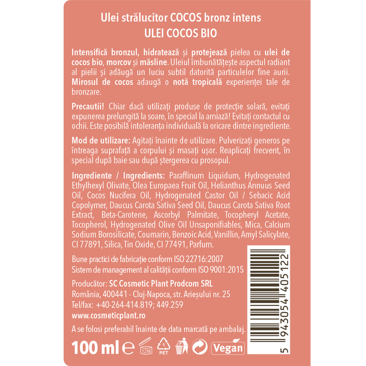 Ulei strălucitor Cocos bronz intens Ulei cocos BIO