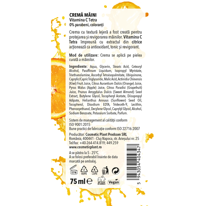 Cremă de mâini Vitamin C Plus cu Vitamina C Tetra