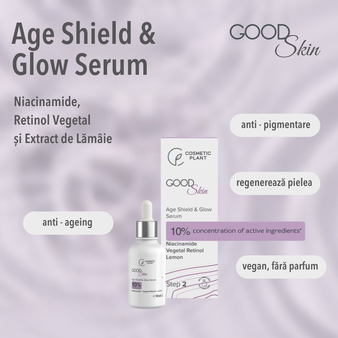 GOOD Skin – Age Shield & Glow Serum cu Niacinamidă, Vegetal Retinol și Extract de lămâie