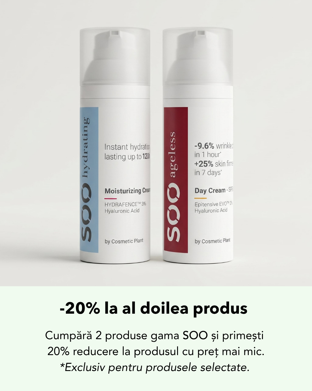 Banner promo SOO, cumpara 2 produse gama SOO si primesti 20% reducere la proudusul cu pret mai mic